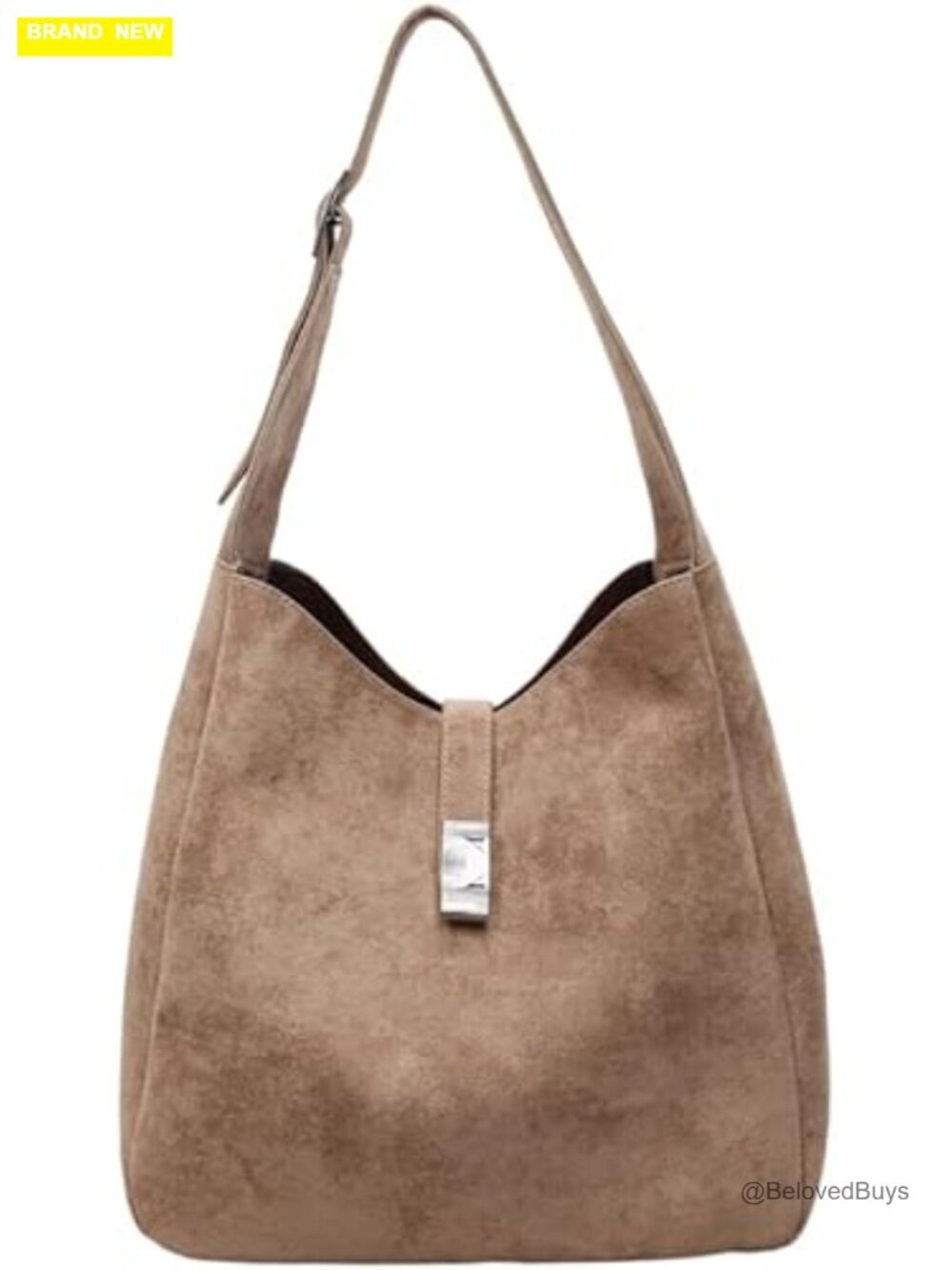 Vintage Faux Suede Hobo Bag with Zippered Pouch, Minimalist Shoulder Bag